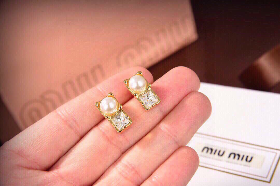 Miu Miu Pearl and Crystal Stud Earrings